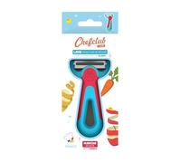 Chefclub Kids - Éplucheur Enfant Bleu et Rouge - Lame Bidirectionnelle Inox pour Fruits et Légumes - Manche Antidérapant Ergonomique Adapté aux Petites Mains - Sécurité et Confort d’Utilisation