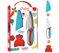 Chefclub Kids- Kit Couteau de Cuisine pour Enfants - Lame Acier Inoxydable - Protège-Doigts et Protège-Lame - Ustensile Sécurisé et Ergonomique - Bleu & Rouge