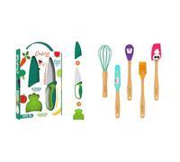 Chefclub Kids - Kit Couteau Sécurisé + Kit 5 Mini-Ustensiles Enfants - Couteau Inox avec Protège-Doigts & Ustensiles Silicone Sans BPA - Apprentissage Cuisine Ludique et Ergonomique - Cadeau 4 Ans+