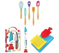 Chefclub Kids - Planche 3-en-1 + Couteau Sécurisé + Mini-Ustensiles + Coffret Emporte-Pièces Licornes 3D - Ustensiles Ergonomiques+Recette Vidéo - Apprentissage Cuisine Ludique - Cadeau Enfant 4 Ans+