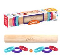 Chefclub Kids - Rouleau à Pâtisserie Ajustable en Bois - 3 Anneaux en Silicones Amovibles pour 3 Différentes Épaisseurs de Pâtes