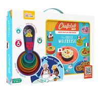 Chefclub Network - Set livre de recettes « Le Grand voyage du monde » avec gobelets doseurs, Atlas et autocollants, art culinaire pour enfants, version Allemande, Argent