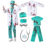 Cheffery Déguisement Docteur Enfant, Deguisement Halloween Enfant Zombie Deguisement- Stéthoscope, Jeu D'Imitation Docteur Kit, Médecin Enfant Halloween Carnival Costume Garçon Fille 3-10 ans (130)