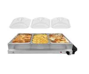 Cheffinger Chauffe-plat électrique avec 3 récipients, 300 W, 3 récipients de 2,5 l avec couvercle, 64 x 36 cm