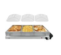 Cheffinger Chauffe-plat électrique avec 3 récipients, 300 W, 3 récipients de maintien au chaud de 2,5 l avec couvercle, 64 x 36 cm
