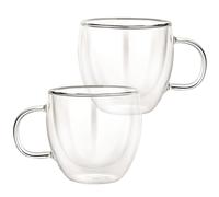 Cheffinger Lot 2 Verres avec Poignée Double Paroi 250ml en Verre Borosilicate