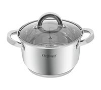 Marmite Inox avec Couvercle en Verre 18cm 2.9L Compatible Induction Argent
