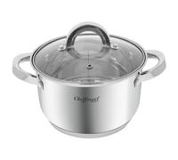 Cheffinger Marmite Inox avec Couvercle en Verre 20cm 3.9L Compatible Induction