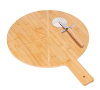 Cheffinger Plateau à Pizza en Bambou avec Coupe Pizza Bois Inox Découpe Précis