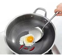 Cheffinger Poêle wok en acier inoxydable avec couvercle en verre, structure en nid d'abeille, revêtement anti-adhésif, compatible avec les plaques à induction