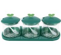 Cheffinger, set de 3 pots à épices en verre avec couvercles et supports en plastique, vert