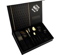 Cheffinger, set de couverts 24 pièces pour 6 personnes Set élégant, noir / or