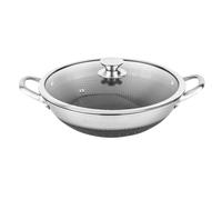 Cheffinger Wok 32cm avec Revêtement Nid d'Abeille et Couvercle Anti-rayures