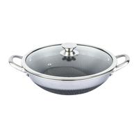 Cheffinger Wok 36cm avec Revêtement Nid d'Abeille et Couvercle Anti-rayures