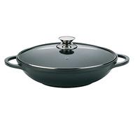 Cheffinger Wok Poêle Wok Woktopf Induction 36cm Fonte D'Aluminium avec Couvercle Poêle à Frire Marmorbeschichtung Silikongriffe