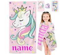 CHEFFS Serviette de Plage Licorne personnalisée avec nom, Serviette de Bain Licorne personnalisée avec nom, Serviette de Plage Licorne en Grande Serviette de Bain 100 x 200 cm (40 x 80 cm,1)