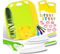 Cheffun Couteau Enfant, Kit Couteau Sécurité de Cuisine pour Enfants 33 Pièces avec Éplucheur, Planche à Découper, Couteau Montessori pour Couper des Fruits ou Légumes, Cadeau Enfant 2 3 4 5 6 Ans