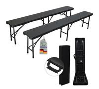 CHEFGASTRO Lot de 2 bancs de Brasserie pliants | HxLxP 43x180x25 cm | avec poignée de Transport | pour 8 Personnes | Plastique résistant aux intempéries | Noir