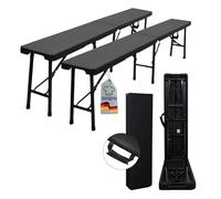 CHEFGASTRO Lot de 2 bancs de Brasserie pliants | HxLxP 43x180x25 cm | avec poignée de Transport | pour 8 Personnes | Plastique résistant aux intempéries | Aspect rotin, Noir