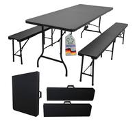CHEFGASTRO Mega Deal 1x Table de Buffet & 2X Banc de Brasserie | Pliable | Largeur 180 cm | avec poignées de Transport | pour 8 Personnes | Plastique résistant aux intempéries | Aspect rotin, Noir