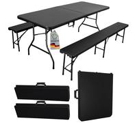 CHEFGASTRO Mega Deal 1x Table de Buffet & 2X Banc de Brasserie | Pliable | Largeur 180 cm | avec poignées de Transport | pour 8 Personnes | Plastique résistant aux intempéries | Noir