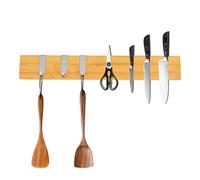 CHEFGASTRO Support magnétique pour couteaux en bambou | HxLxP 6,2x2,1x40cm | Avec 3 crochets argentés | Bambou | fixation par collage ou vissage