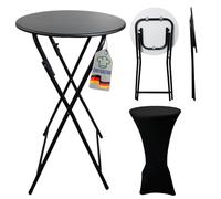 CHEFGASTRO Table de Bar avec Housses Pliable Ronde HxØ 110x60cm Table de bistrot intérieur et extérieur Acier Panneau MDF avec revêtement PVC Noir