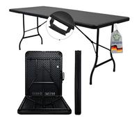 CHEFGASTRO Table de Buffet Pliante | HxLxP 74x180x74cm | avec poignée de Transport | pour 8 Personnes | Plastique résistant aux intempéries | Aspect rotin, Noir