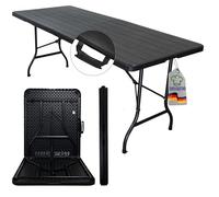 CHEFGASTRO Table de Buffet Pliante | HxLxP 74x180x74cm | avec poignée de Transport | pour 8 Personnes | Plastique résistant aux intempéries | Aspect Bois, Noir