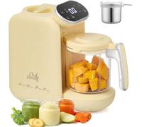 Chefhandy Babycook 5-en-1, Robot Bébé Cuiseur Mixeur，Robot Cuiseur Bebe avec Chauffe-biberon Lait, Stérilisation, Mixage Automatique et Manuel, Nettoyage, Livré avec Une Belle Boîte d’Emballage(Jaune)