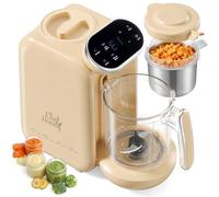 Chefhandy Robot Cuiseur Bébé 5-en-1, Cuiseur Vapeur et Mixeur Bébé, Jaune | Robot cuiseur mixeur avec panier vapeur en inox, chauffe-biberon, 6 gourdes réutilisables et livre de recettes inclus.