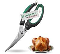 Chefkoch trifft Fackelmann Ciseaux à volaille en acier inoxydable - 23,5 x 7,5 x 2,5 cm - Poignée ergonomique antidérapante en gris/vert - Avec mécanisme de fermeture pour un rangement sûr