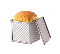 CHEFMADE Moule à Pain Pullman avec lèvre, Boîte à Pain ondulé Rectangle antiadhésif de capacité de pâte de 0.55Lb pour la Cuisson au Four 3.9" x 3.9"x 3.9" (Or Champagne)