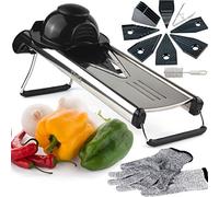 Chef's INSPIRATIONS Mandoline coupe-légumes avec lame en V, mandoline et mandoline à julienne avec 6 inserts différents, brosse de nettoyage et protection exclusive de la main. Acier inoxydable.