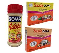 Chefs Secret Ingredient Goya All Purpose Seasoning Bundle with Goya Adobo with Pepper 8 Oz, Sazon Goya Con Culantro Y Achiote 1.41 Oz, and Sazon Goya Con Azafran 1.41 Oz (3 Items) by Goya