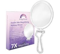 Cheftick Miroir à Main Double Face, Miroir de Maquillage grossissant 1X et 7X avec poignée Pliable réglable, Portable, Transparent et Rond (6 ")