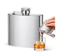 CHEFZOCO Flasque en acier, flacon d'alcool, bouteille d'alcool, gourde de liqueur, liqueur portable, flasque de voyage, 9,5 cm x 10,5 cm, capacité 180 ml, acier inoxydable