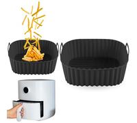 CHEFZOCO Moule carré en silicone pour friteuse à air, accessoires friteuses à air, récipient en silicone carré pour friteuse, anti-adhésif, adapté aux friteuses de 4 à 5 litres, silicone, noir