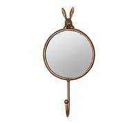 CHEHOMA - Élégant Porte-Manteau Vintage avec Miroir - Petit Miroir Rond avec Crochet à clés ou comme Porte-Veste - Crochet Mural décoratif avec Motif Lapin - Métal, doré, 9,5 x 20,5 cm
