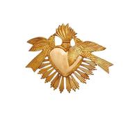 CHEHOMA Ex-voto aux Oiseaux et Cœur, Doré, en métal avec Belle Patine Ancienne, Collection Ex-voto, 23 cm x 27 cm