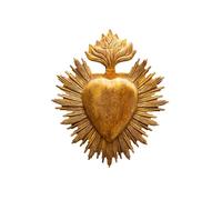 CHEHOMA Ex-voto coeur dorée Orné d'une Flamme et de Gravures Dimenssions 23 x 20.50 cm