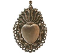 chehoma Ex-voto Décoratif en Métal, Cœur Antique avec Motifs Ornementaux, 19 cm x 13 cm, Patine Vintage Collection ex-voto