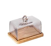 CHEHOMA Plateau Bois et Cloche Verre 13x22x22cm