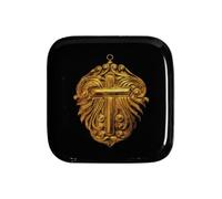 CHEHOMA Vide poche Décoratif en Métal Noir Laqué, Orné d'une Croix et d'Arabesques Dorées, Vide poche croix ex-voto de 16 x 16 cm