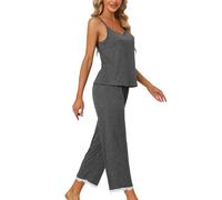 cheibear Ensemble de pyjama pour femme avec haut caraco et capri en modal doux avec bordure en dentelle, gris, XS