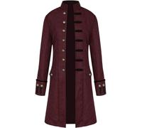 CheJooe Costume médiéval Steampunk pour homme avec queue-de-morue - Veste gothique vintage - Smoking long - Manteau de pirate pour carnaval, cosplay, Halloween, fête de vampire, bordeaux, L