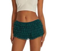 CheJooe Mini jupe en dentelle pour femme avec bordure à volants Lolita - Joli short bouffant à volants Y2k - Pyjama à couches moelleux - Micro short - Pettipants de fée, vert foncé, S