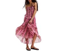 CheJooe Robe longue pour femme Y2k Bohème Florale Maxi Robe Spaghetti à bretelles Smockée Dos nu à volants superposés Robe mi-longue d'été de plage et de soleil, S