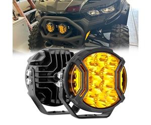 Chelhead Feux tout-terrain à LED rondes 5 pouces 172W Phares antibrouillard latéraux, Ambre DRL Spot Beam Feux Off-Road rondes Feux de travail à LEDs, Barre lumineuse jaune auxiliaire extra-la