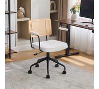 chellago Chaise de bureau à roulettes et dossier en rotin - Chaise pivotante réglable en hauteur avec siège en cuir PU et cadre en bois - Fauteuil vintage pour bureau à domicile, bureau, salon